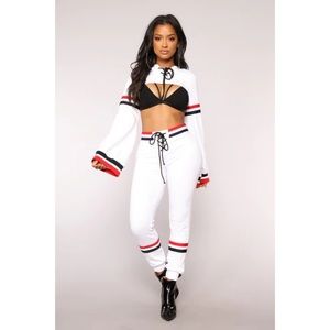 Red Navy Blue Varsity Stripe Super Crop Hoodie Sporty Joggers Two Piece Set S